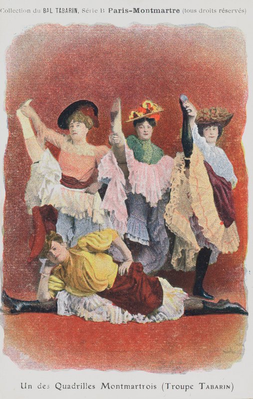 Tabarin-truppen dansar på Bal Tabarin (färglitografi) av French School