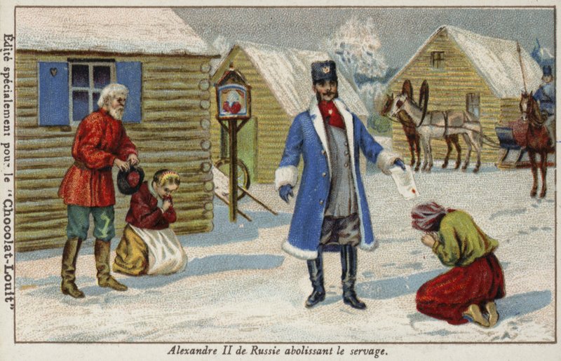 Tsar Alexander II av Ryssland avskaffar livegenskapen av French School