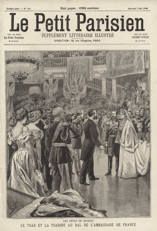 Tsar Nicholas II och Tsarina Alexandra närvarade vid en bal till deras ära som hölls på den franska ambassaden i Moskva efter deras kröning av French School