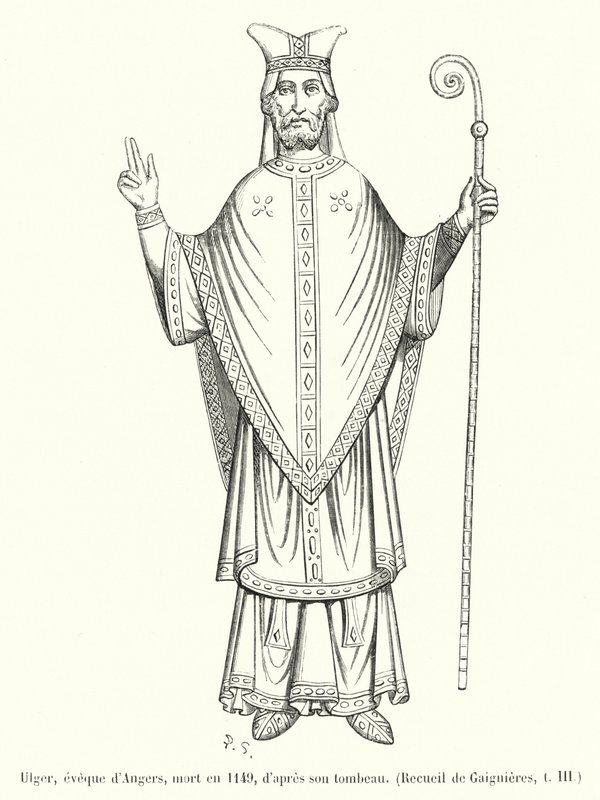 Ulger, biskop av Angers, dog 1149, enligt hans grav (gravyr) av French School