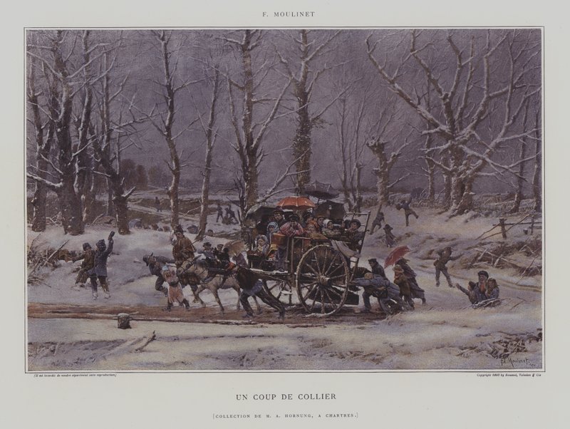 Un Coup de Collier (A Push) (färg litho) av French School