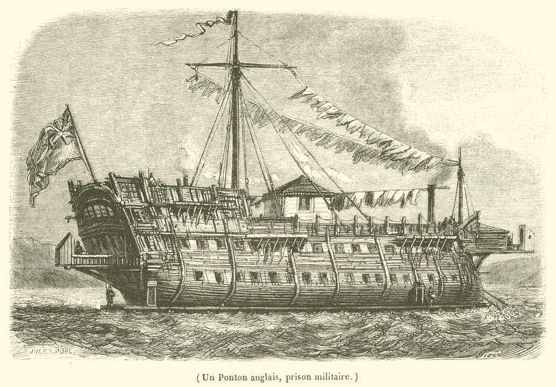 En engelsk ponton, ett militärt fängelse (gravyr) av French School