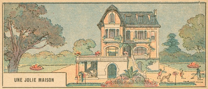 Ett vackert hus (litho i färg) av French School