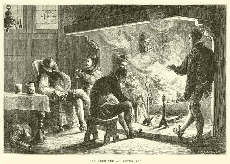 En eldstad under medeltiden (gravyr) av French School