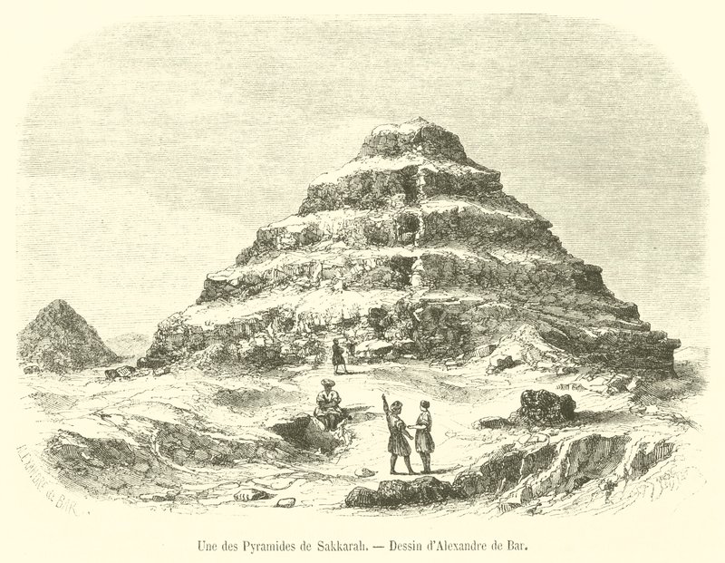 En av pyramiderna i Sakkarah (gravyr) av French School