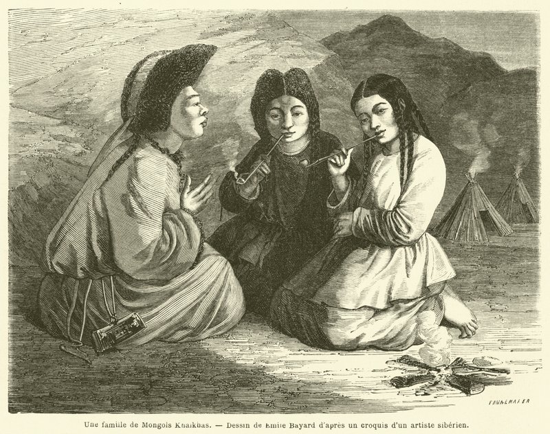 En familj av Khalkha-mongoler (gravyr) av French School