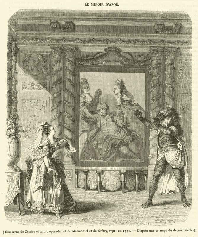 En scen ur Zemire och Azor, operabalett av Marmontel och Gretry, framförd 1771 (gravyr) av French School