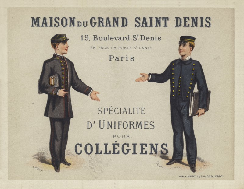 Uniformer för franska kollegier, annons för Maison du Grand Saint Dennis av French School