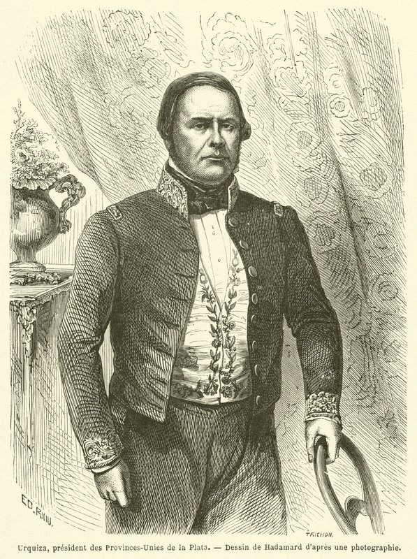 Urquiza, president för provinserna-Unies of La Plata (gravyr) av French School