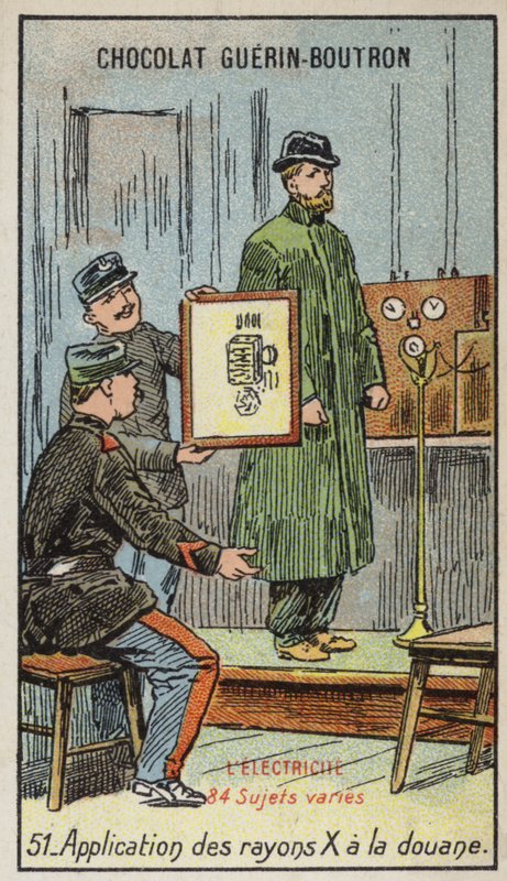 Använda röntgen i tullen (chromolitho) av French School