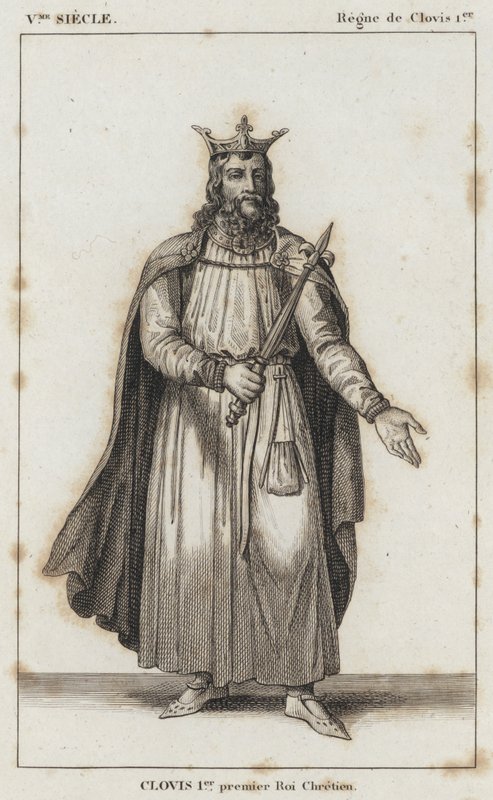 V Century, Reign of Clovis I, Clovis I, första kristna kungen (gravyr) av French School