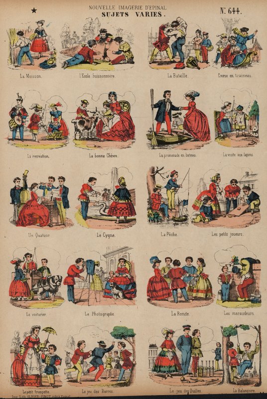 Olika ämnen (färgad gravyr) av French School