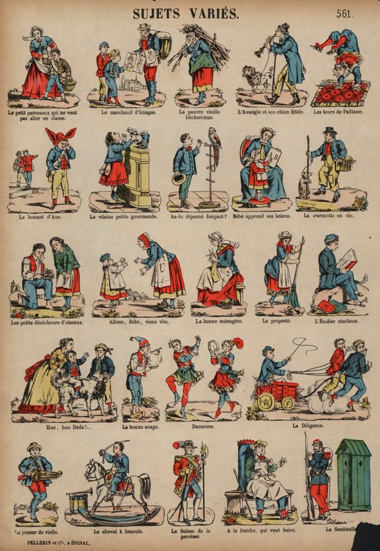 Olika ämnen (färgad gravyr) av French School
