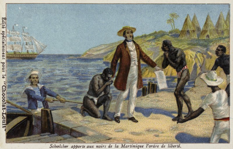 Victor Schoelcher förmedlar nyheter om sin frihet till slavarna på Martinique, c1848 av French School