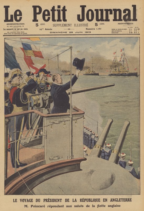 Frankrikes presidents besök i Storbritannien (färg litho) av French School