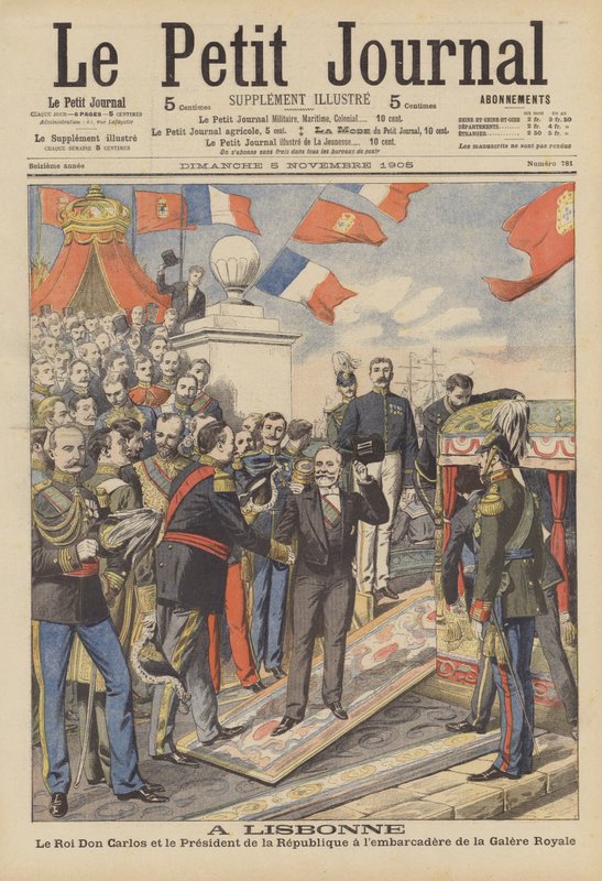Frankrikes presidents besök i Lissabon (färglitografi) av French School