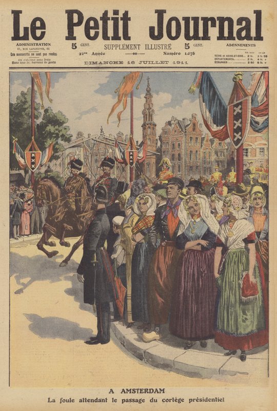 Besök i Nederländerna av Frankrikes president (färg litho) av French School