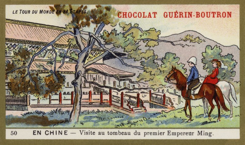 Besök i den första Ming-kejsarens grav, Kina (chromolitho) av French School