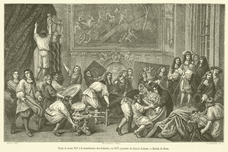Ludvig XIV:s besök i Manufacture des Gobelins, 1677 (gravyr) av French School
