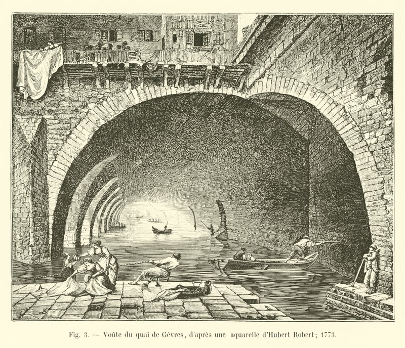 Vault of the Quai de Gesvres, efter en akvarell av Hubert Robert; 1773 av French School