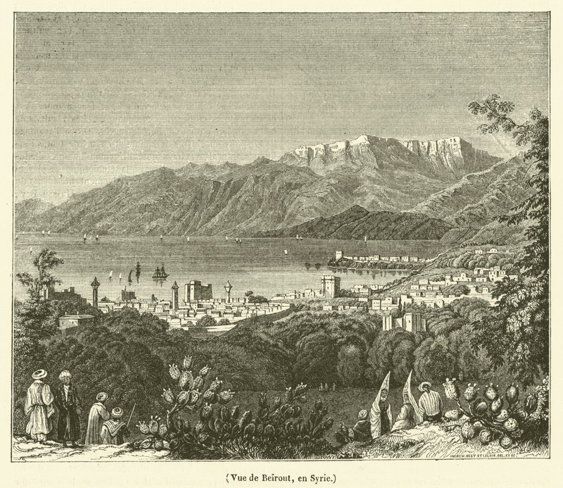 Vy över Beirut, Syrien (gravyr) av French School