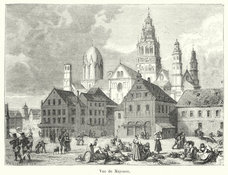 Utsikt över Mainz (gravyr) av French School