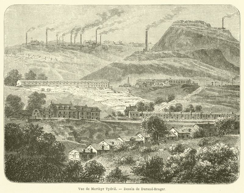 Vy över Merthyr Tydfil (gravyr) av French School