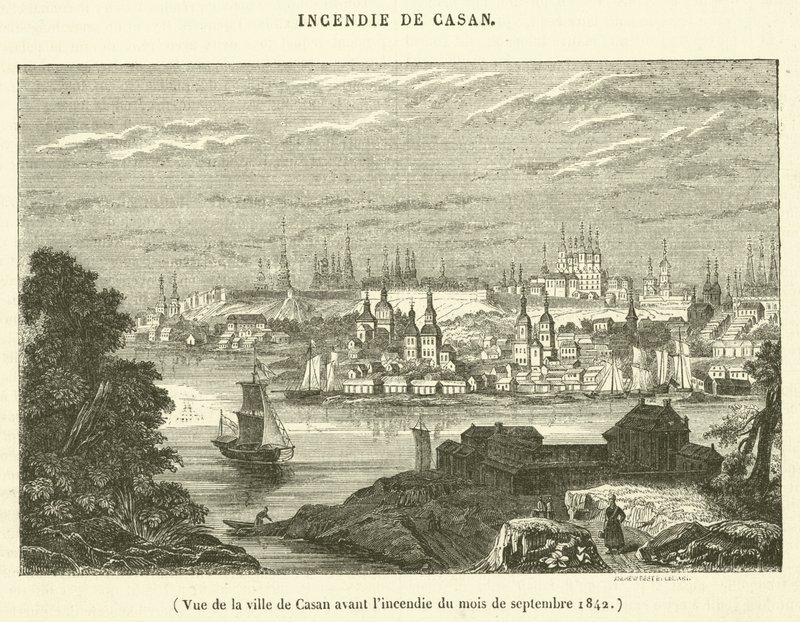 Vy över staden Casan före branden i september 1842 (gravyr) av French School