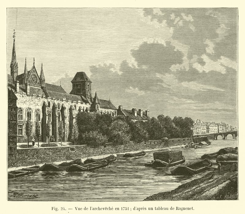 Utsikt över ärkestiftet 1751; efter en målning av Raguenet av French School