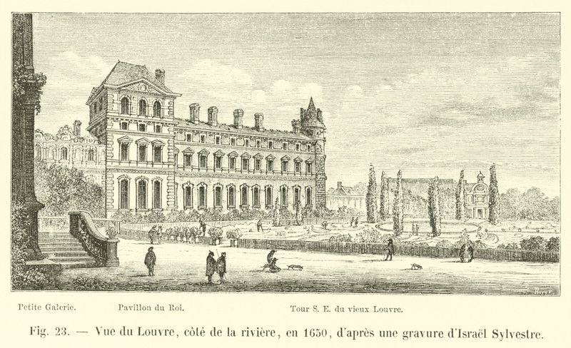 Utsikt över Louvren, Cote de la Riviere, 1650, efter en gravyr av Israel Sylvestre av French School
