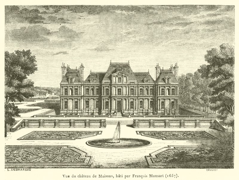 Utsikt över Chateau de Maisons, byggt av Francois Mansart av French School