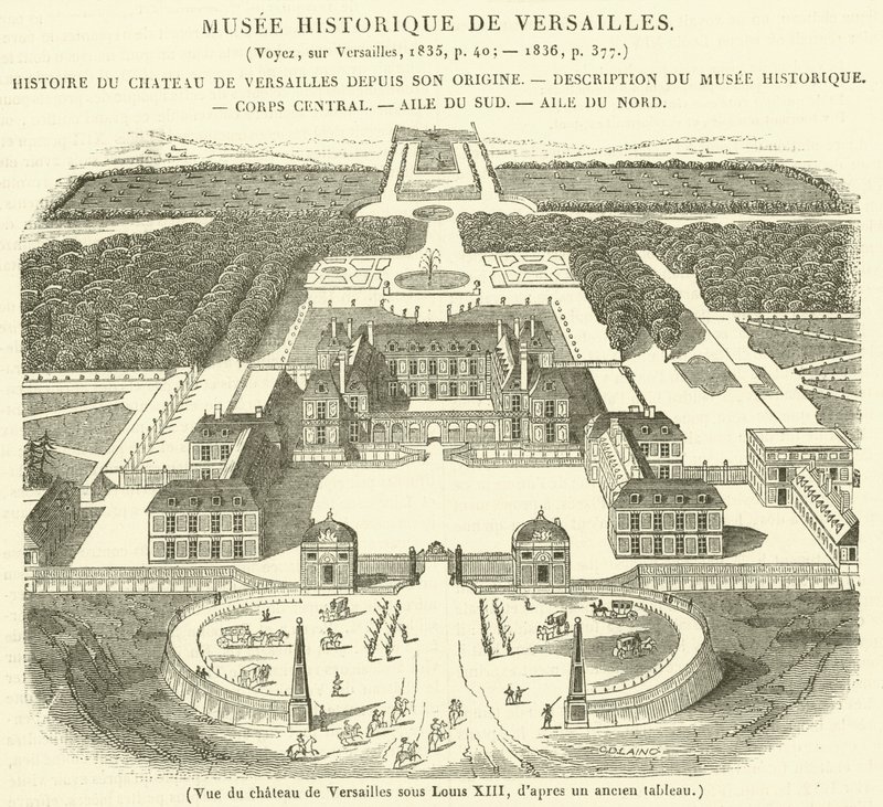 Utsikt över slottet i Versailles under Ludvig XIII (gravyr) av French School
