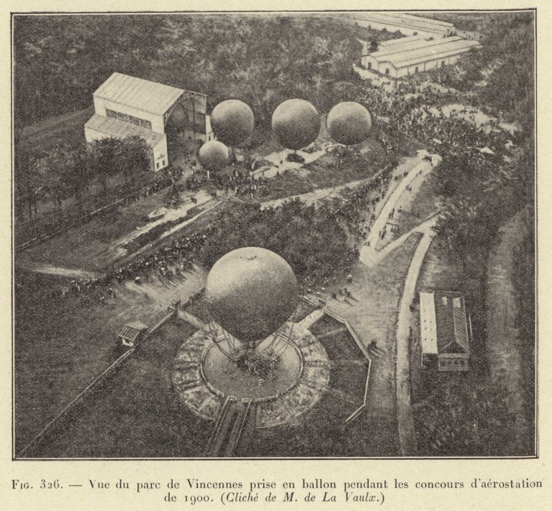 Utsikt över Parc de Vincennes från en ballong under ballongtävlingarna 1900 av French School