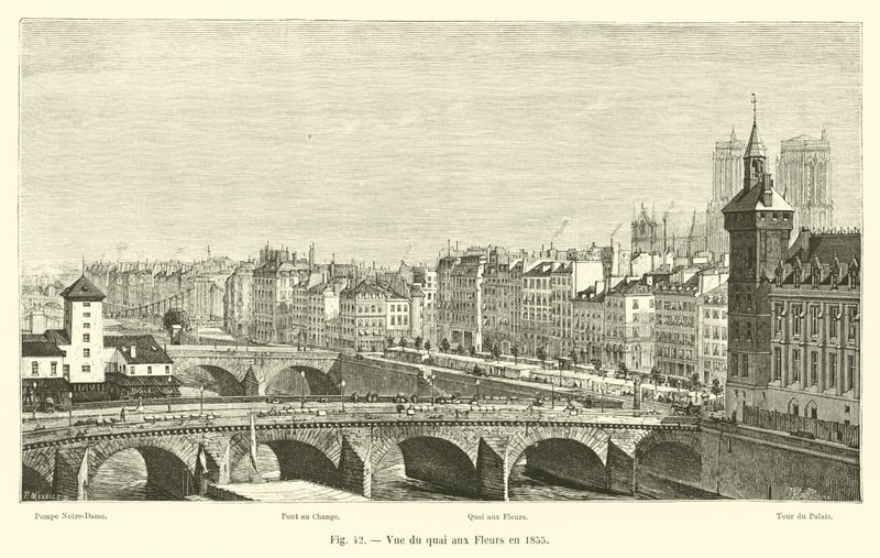 Utsikt över Quai aux Fleurs 1855 av French School