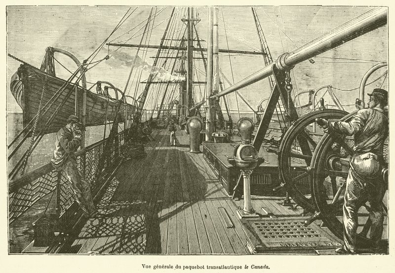Allmän vy av det transatlantiska linjefartyget Kanada (gravyr) av French School