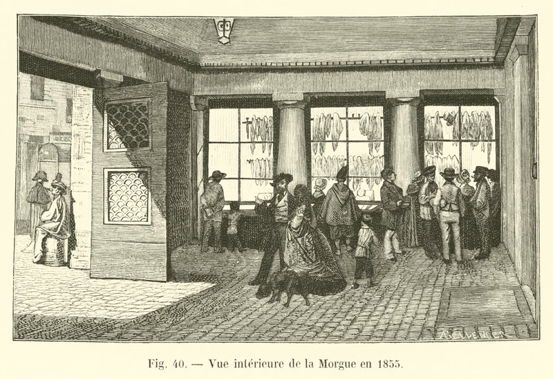 Interiörvy av bårhuset 1855 av French School