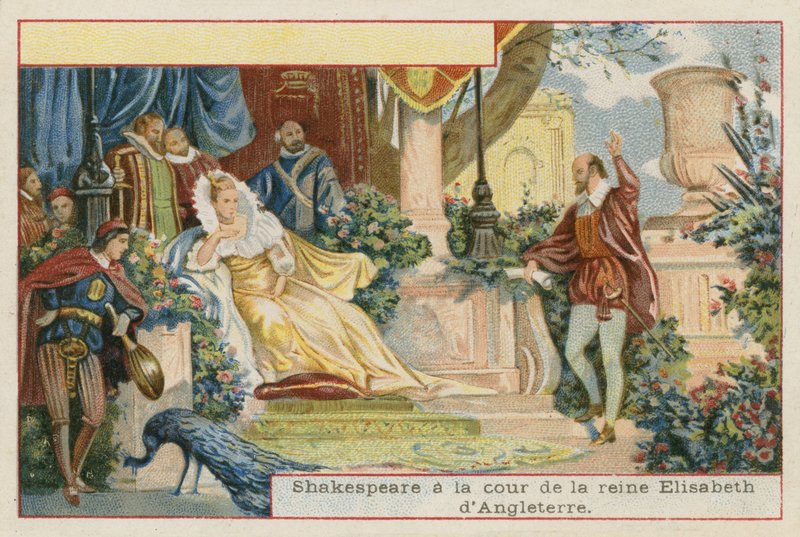 William Shakespeare vid hovet till drottning Elizabeth I av England av French School