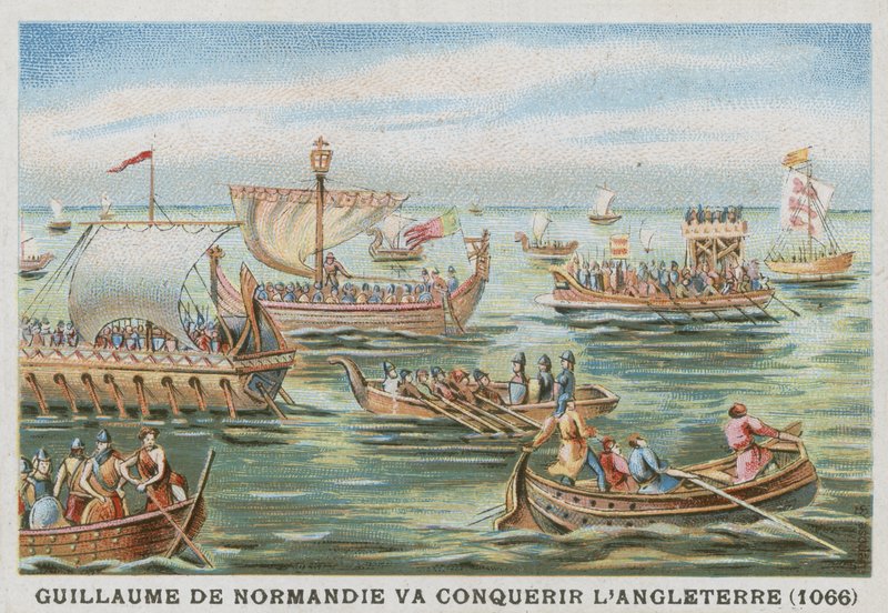 Vilhelm Erövraren på väg att erövra England, 1066 av French School