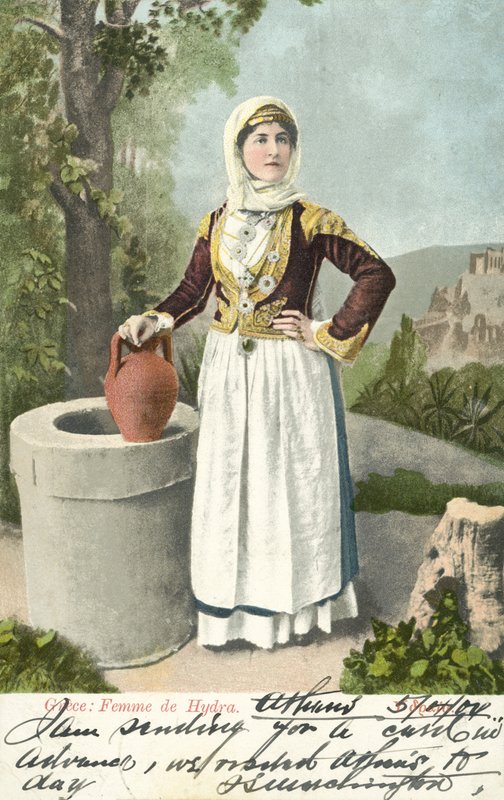 Kvinna från ön Hydra, Grekland (färgfoto) av French School