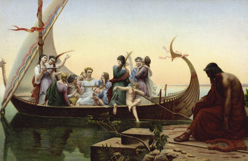 Kvinnor i ett vikingaskepp av French School