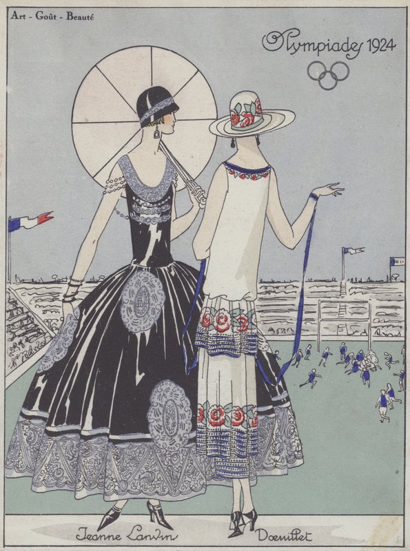 Dammode vid Olympiska spelen 1924 av formgivarna Jeanne Lanvin och Georges Doeuillet (färglitografi) av French School