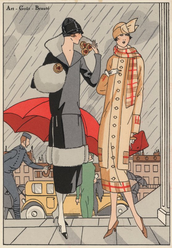 Dammode från 1920-talet av formgivarna Premet och Gustave Beer. (färglitografi) av French School