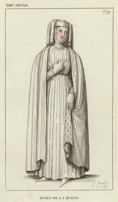 XIII Century, Agnes de la Queue (färgad gravyr) av French School