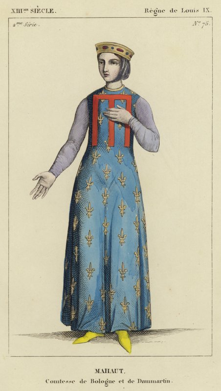 XIII-talet, Ludvig IX:s regering, Mahaut, grevinnan av Bologna och Dammartin (färgad gravyr) av French School