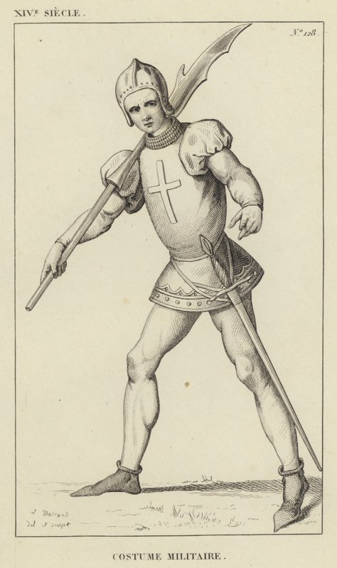 XIV Century, Militärdräkt (gravyr) av French School