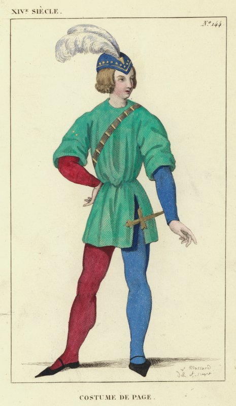 XIV Siecle, Costume de Page (färgad gravyr) av French School
