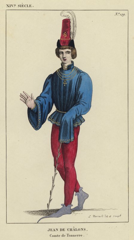 XIV Century, Jean de Chalons, greve av Tonnerre (färgad gravyr) av French School