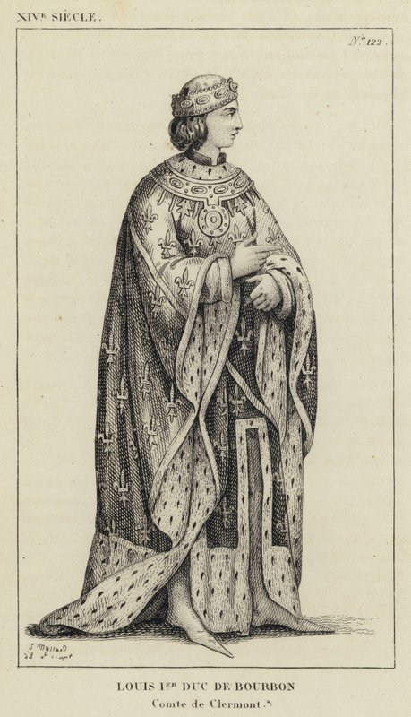 XIV Century, Ludvig I hertig av Bourbon, greve av Clermont (gravyr) av French School