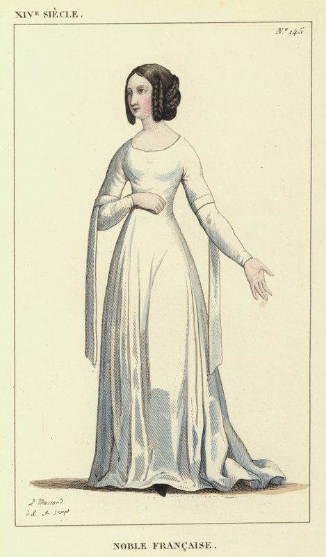 XIV Siecle, Noble Francaise (färgad gravyr) av French School