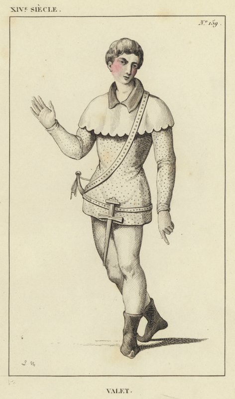 XIV Siecle, Betjänad (färgad gravyr) av French School
